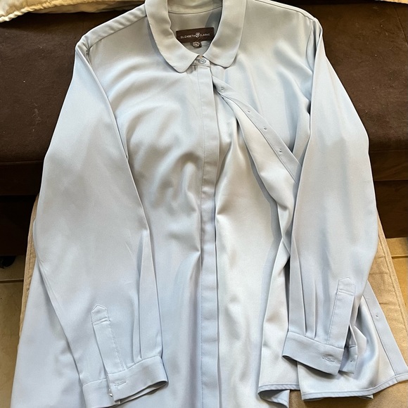 Plus size pale blue tailored long sleeve blouse. - Picture 2 of 3